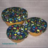 Bowl Covers - NZ Birds on Charcoal