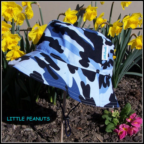 Camo blue child summer bucket sunhat